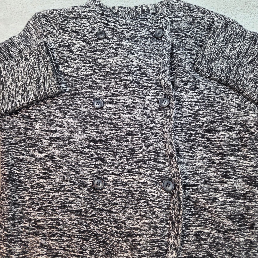 Lucky Brand Marled Double Breasted Cardigan Sweater Womens Large Black White